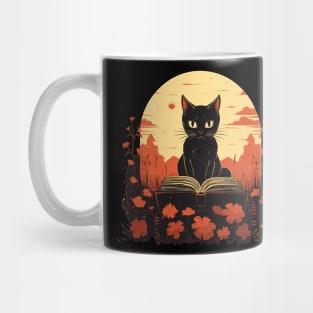 Japanese Floral Black Cat And Book Catshirt Mug